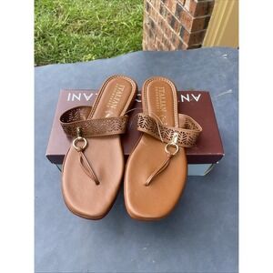 Italian Shoemakers Pauly  Slip On‎ Thong Low Wedge Sandal Sz 10 Brown